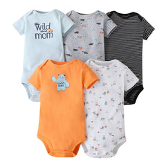 5pcs Baby Boys Casual Short Sleeve Onesie With Assorted Designs