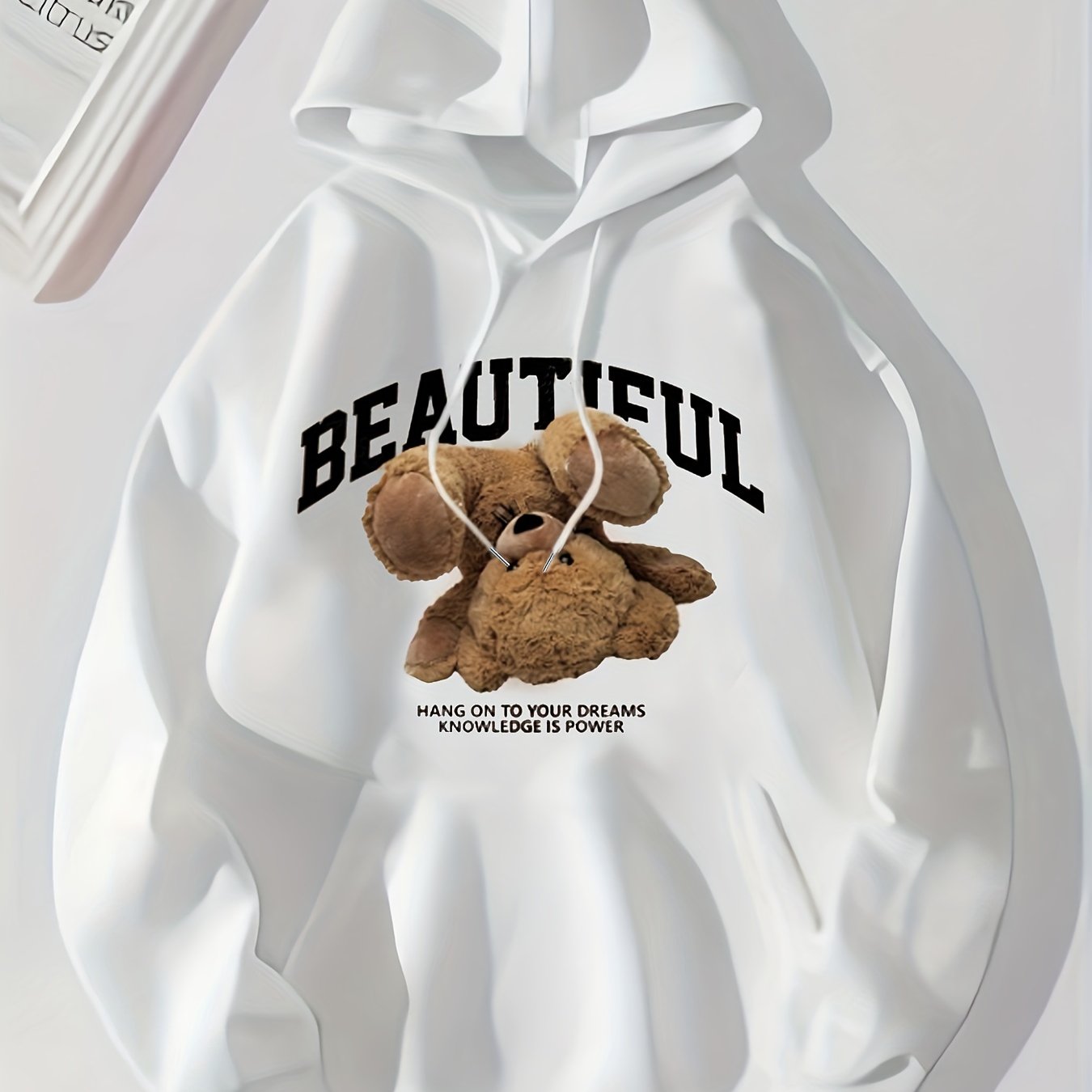 Bear Print Kangaroo Pocket Hoodie Casual Long Sleeve Drawstring Hoodies