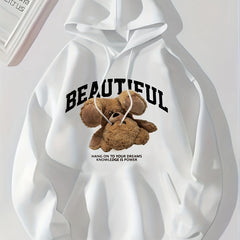 Bear Print Kangaroo Pocket Hoodie Casual Long Sleeve Drawstring Hoodies