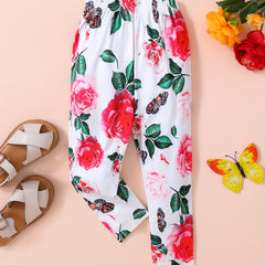 Baby Girls Floral Butterfly Elastic Waist Pants for Summer Spring