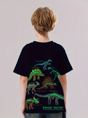 Dino Skeleton Print Boys T-Shirt Short Sleeve Tee For Kids