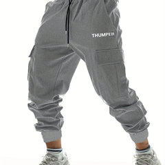 Casual Letter Print Cargo Pants for Men with Drawstring