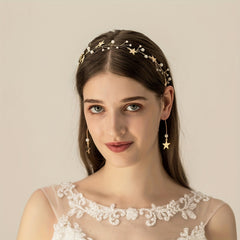 Star Shape Head Piece Earrings Set with Faux Pearl Bridal Wedding Accessories