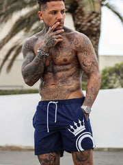 Men's Crown Pattern Shorts With Pockets Active Drawstring Shorts