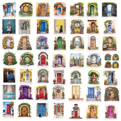 50pcs Cartoon Flower Door And Cat Stickers Waterproof Vinyl Stickers