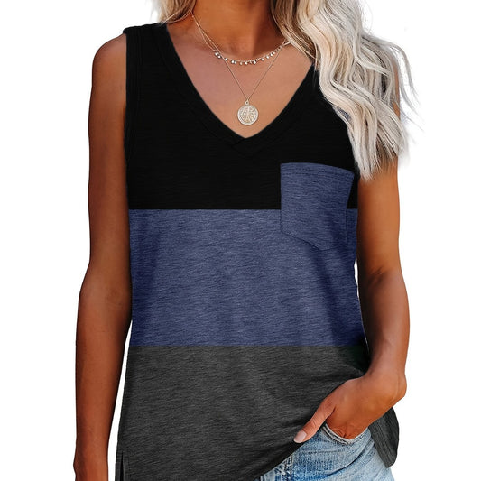 Loose Block Tank Top V Neck Casual Summer & Spring Women's Top