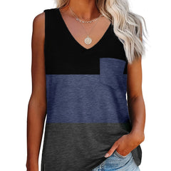 Loose Block Tank Top V Neck Casual Summer & Spring Women's Top