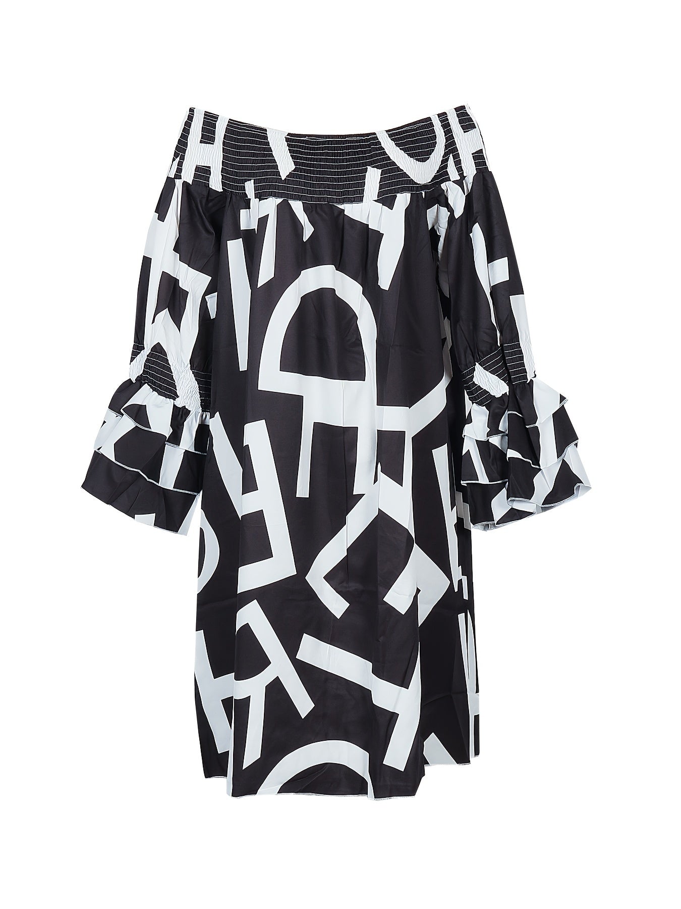 Casual Dress Women's Plus Letter Print Layered Sleeve