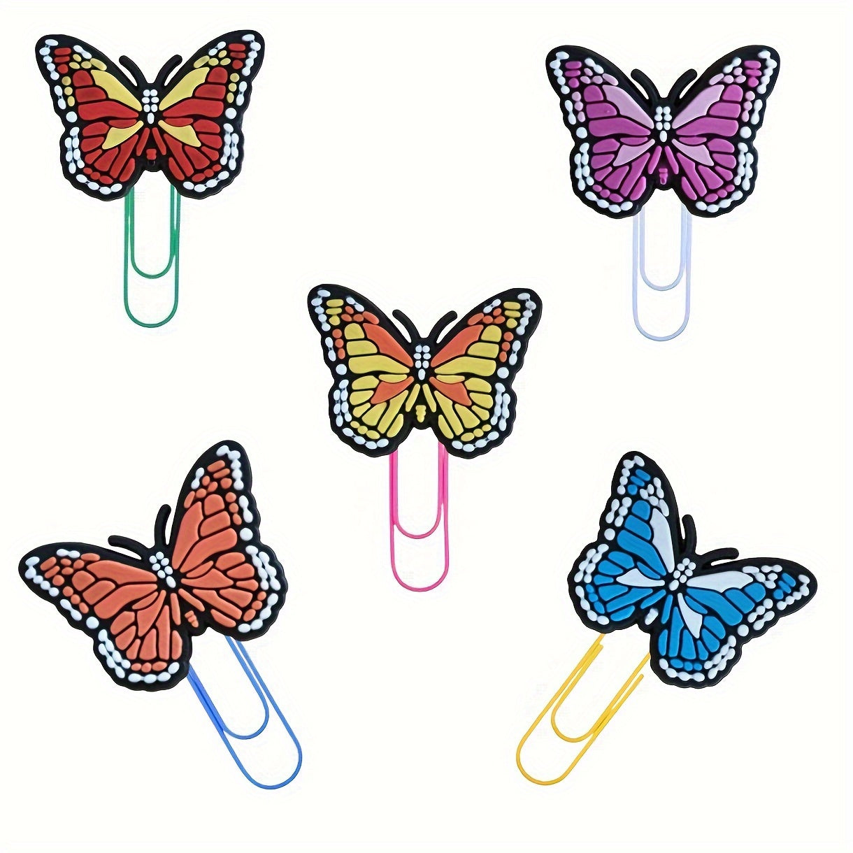 6pcs Cartoon Silicone Bookmarks with Colorful Paperclips