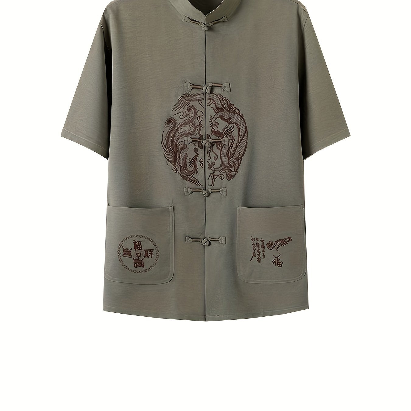 Men's Dragon Print Frog Button Chinese Style Shirt