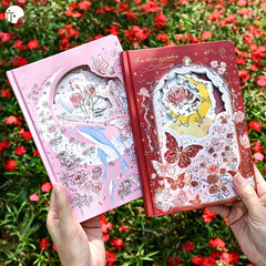 Rose Flower Notebook Hollow Notepad Bronzing Cover & Heart Illustration