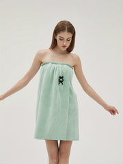 Strapless Ruffle Night Robe Sleeveless Bow Tie Fuzzy Robe Women's Sleepwear