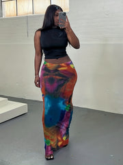 Tie Dye Maxi Slim Skirt Casual Beach Wear