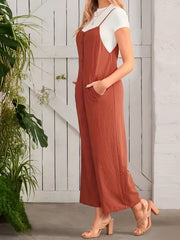 Wide Leg Spaghetti Jumpsuit V Neck Casual Sleeveless