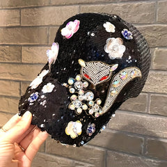 Rhinestone Fox Sequin Baseball Cap Hip Hop Trucker Hat