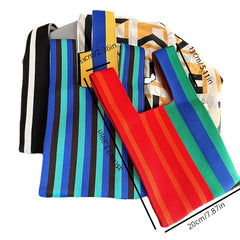 Colorful Striped Crochet Handbag Colorblock Wristlet Bag