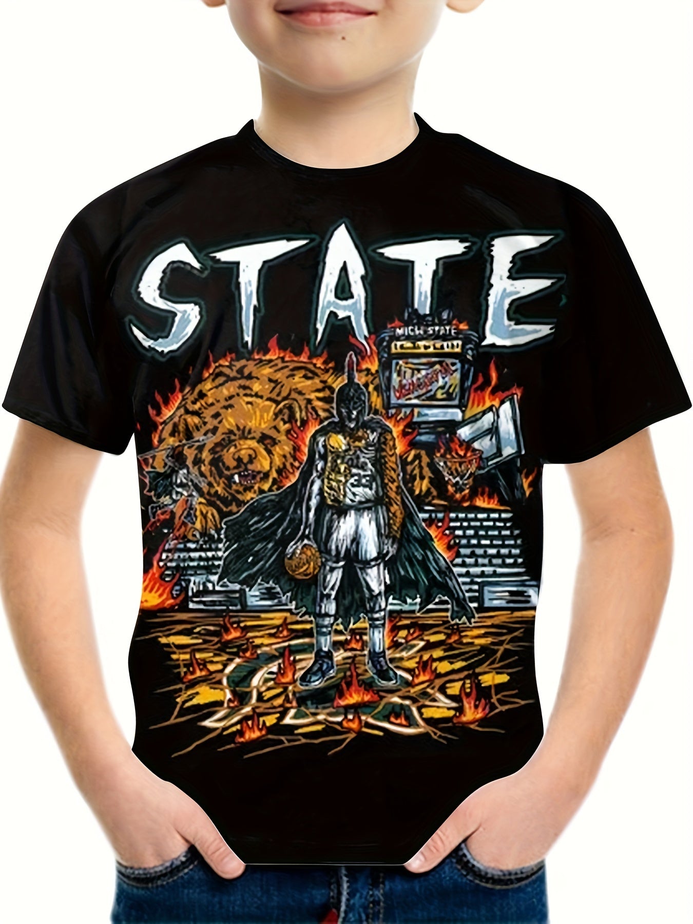 Kids STATE Knight 3D Print Tee Shirt Round Neck Tee