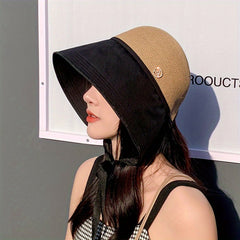 Classic Stitching Sun Hat Ponytail Casual Bucket Hat Lightweight Fisherman Cap