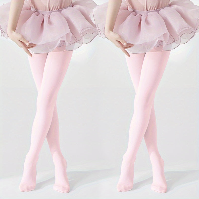 2Pcs Girl's Pink Ballet Pantyhose For Kids Stretchy Tights
