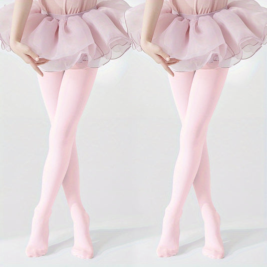 2Pcs Girl's Pink Ballet Pantyhose For Kids Stretchy Tights