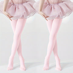 2Pcs Girl's Pink Ballet Pantyhose For Kids Stretchy Tights