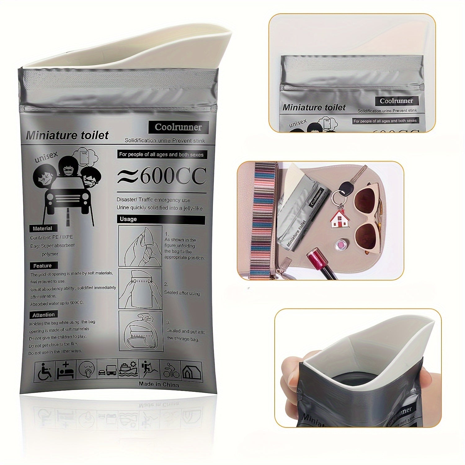 4pcs Camping Disposable Urinals & Vomiting Bags Portable Toilet Bag