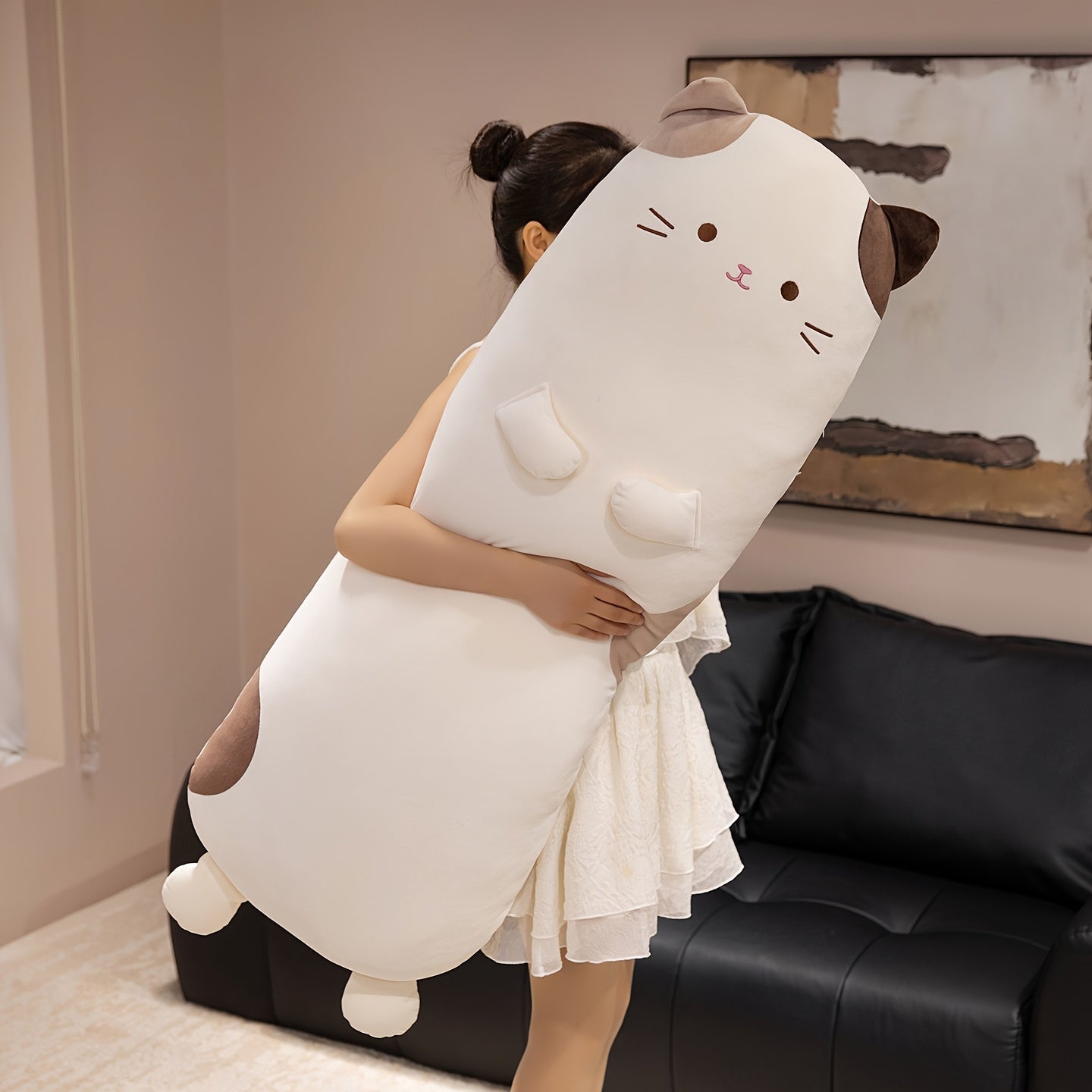 Long Legged Calico Cat Plush Pillow