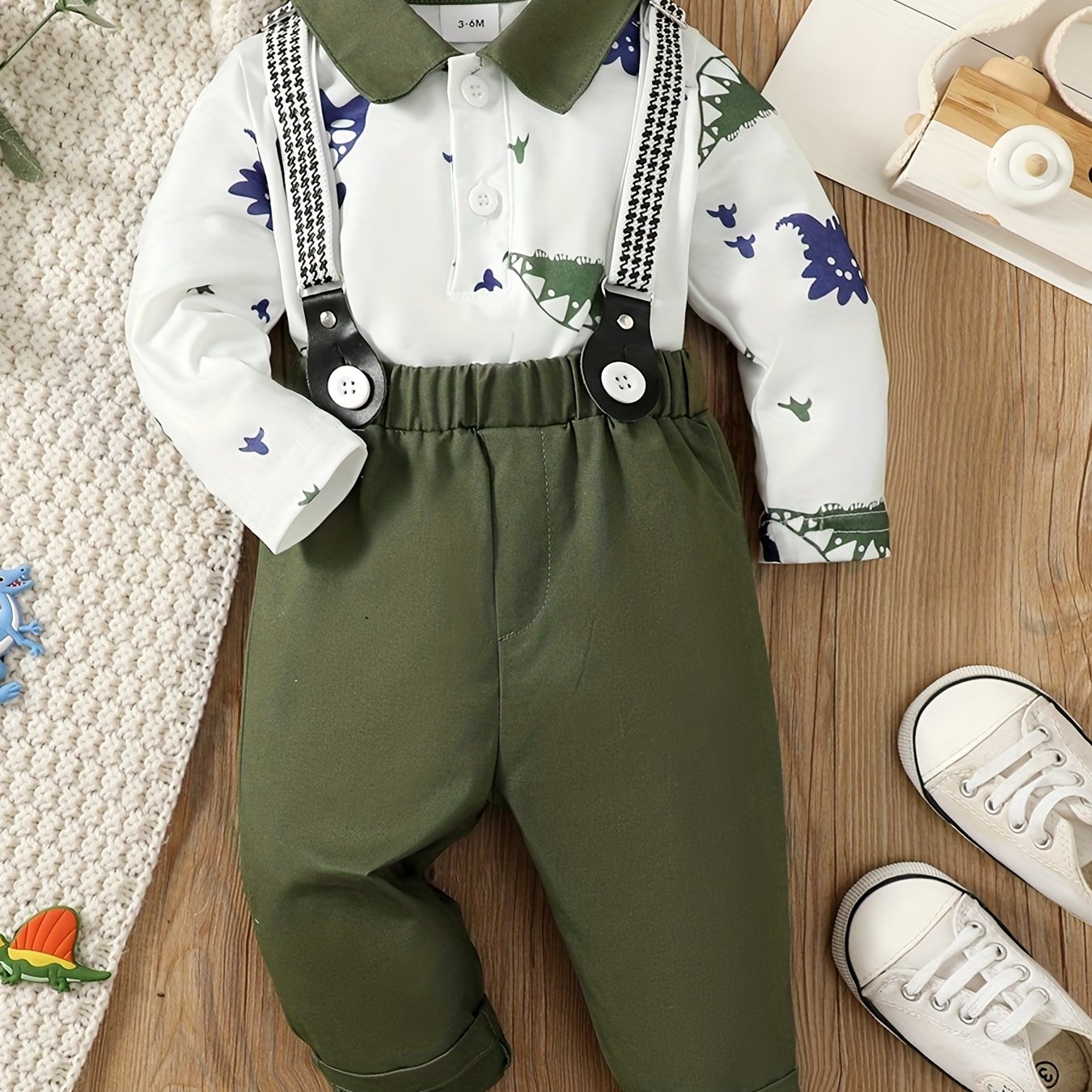 2pcs Dinosaur Graphic Tops & Overall Pants Suit for Boys