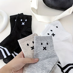 4 Pairs Cartoon Print Mid Tube Socks Soft & Comfy Ribbed Socks Women's Stockings