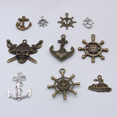 30pcs Mixed Pirate Series DIY Jewelry Pendants Retro Alloy Anchor Rudder Compass