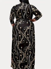 Chain Print Maxi Dress with Belt