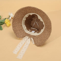 Crochet Floppy Sun Hat Khaki UV Protection Straw Hat