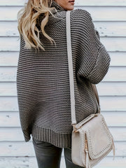 Solid Turtleneck Sweater Long Sleeve Chunky Knit Jumper