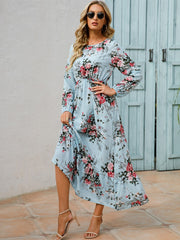 Floral Maxi Dress Long Sleeve Loose Crew Neck Casual Dress