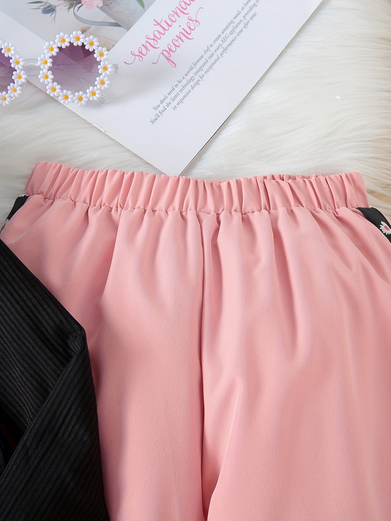 Girls Pink Daisy Flower Top & Trousers Set for Spring Fall