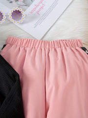 Girls Pink Daisy Flower Top & Trousers Set for Spring Fall