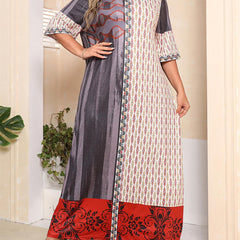 Ethnic Print Colorblock Long Tee Dress Women's Loose Fit Maxi Dress