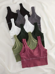 6pcs Letter Print Sports Bras, Breathable Running Workout Bra