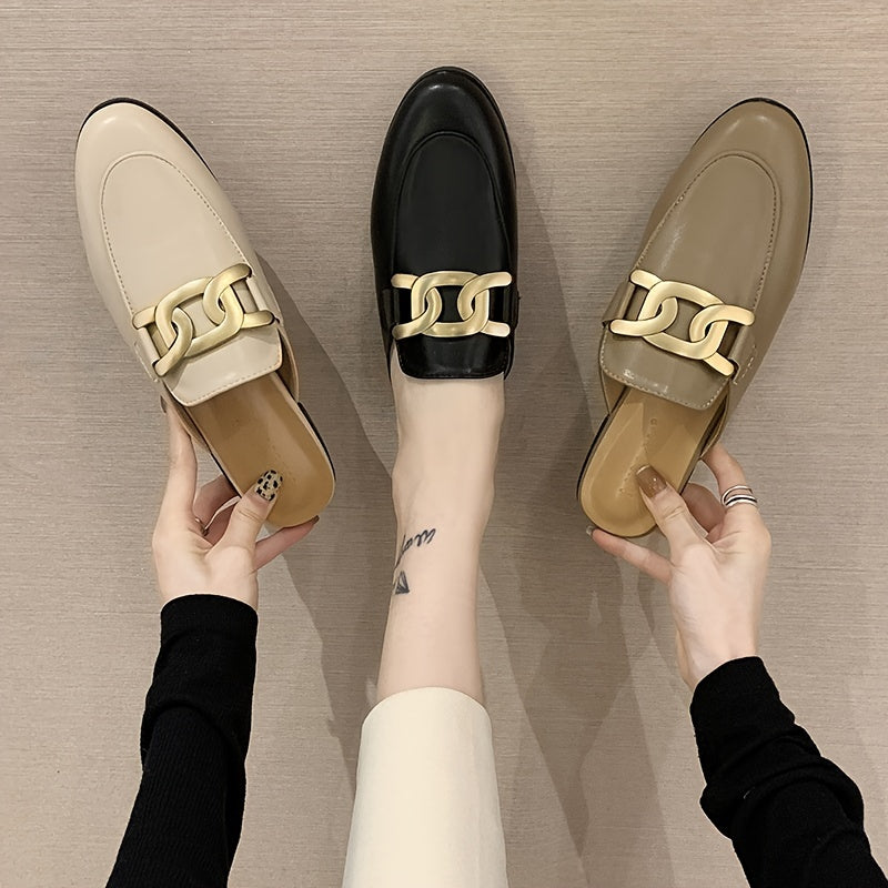 Metal Decor Flat Mules Closed Toe Slip-On Shoes for Women