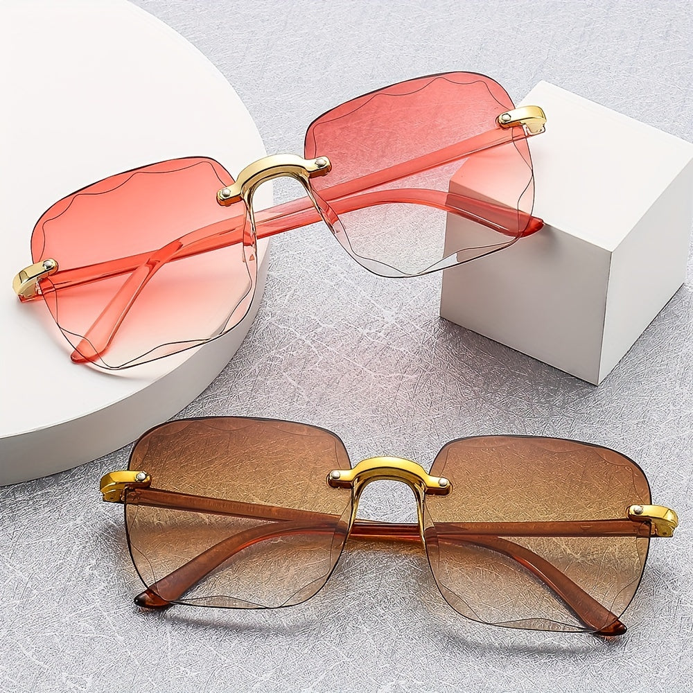 Rimless Square Sunglasses Gradient Lens Glasses UV400