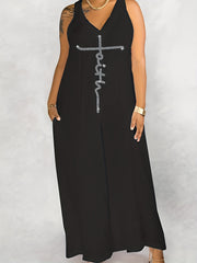 Women's Plus Rhinestone Letter V Neck Wide Leg Tank Jumpsuit