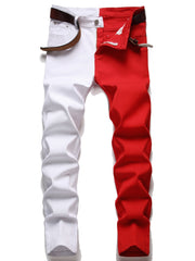 Slim Fit Block Jeans Men's Casual Street Style Stretch Denim Pants