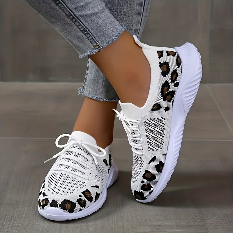 Leopard Print Sneakers Casual Lace Up Running Shoes