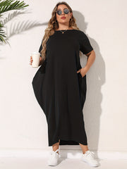Solid Short Sleeve Maxi Dress With Pockets