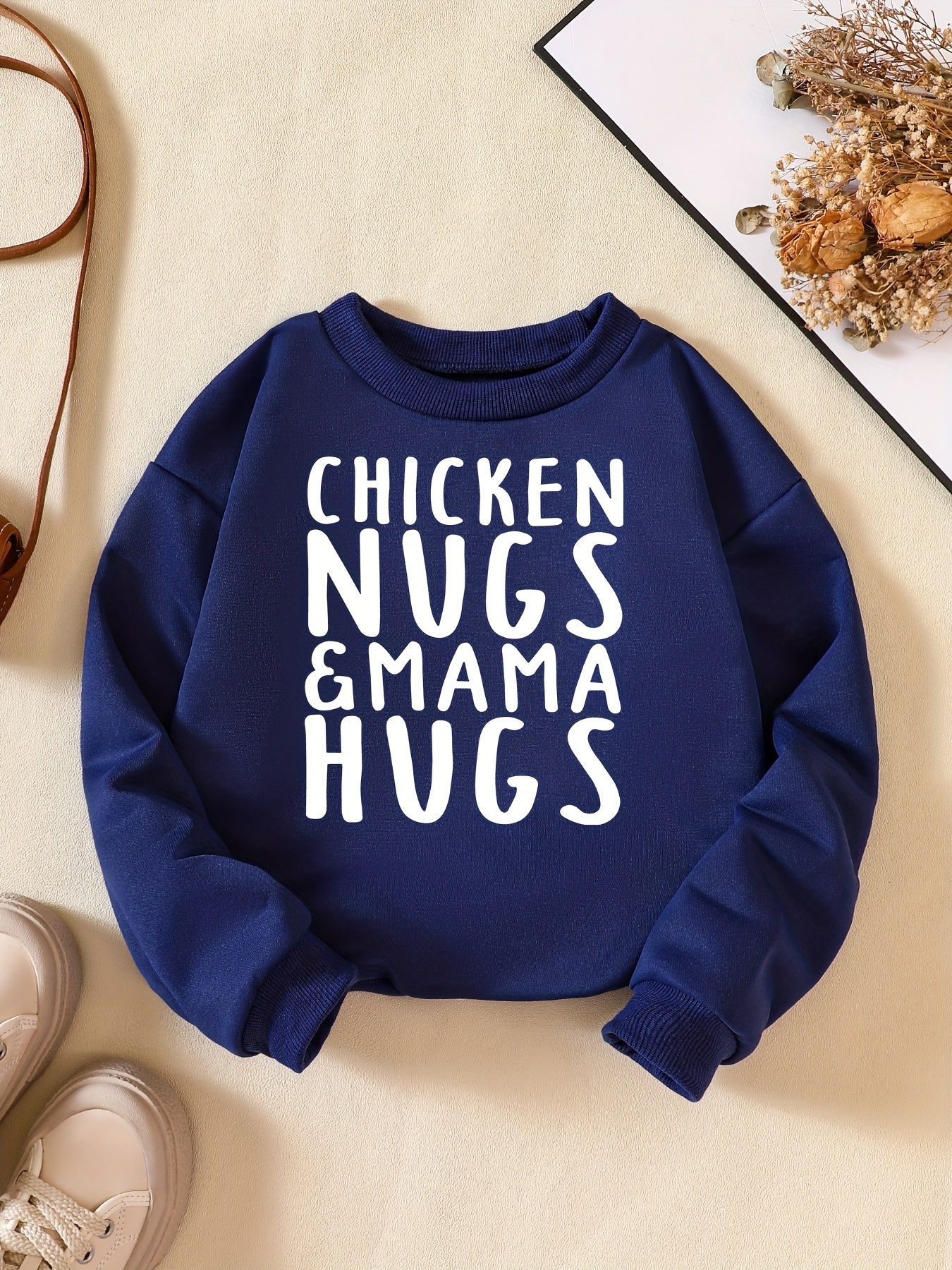 CHICKEN NUGS&MAMA HUGS Boys Sweatshirt Long Sleeve Crew Neck Tops
