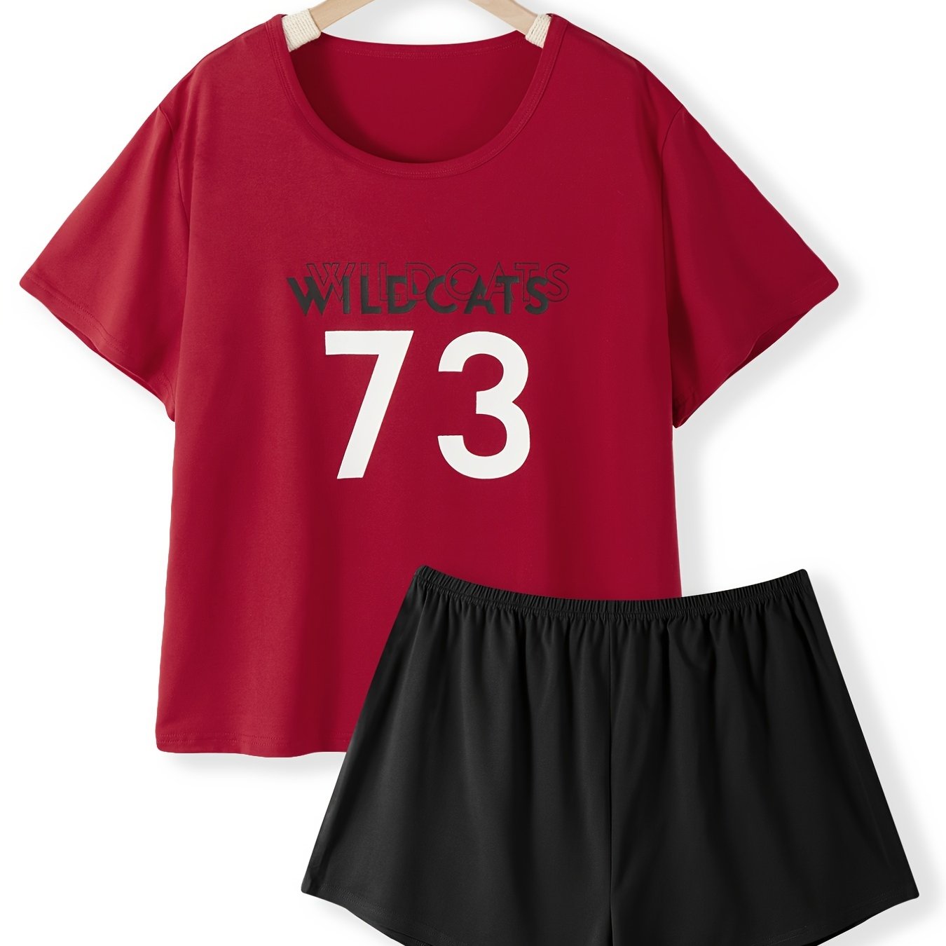 Casual Pajamas Set Women's Plus Soft Letter Print T shirt & Shorts Lou