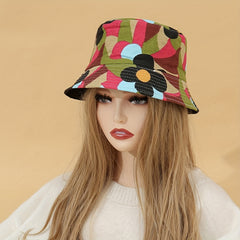 Geometric Leaf Print Fisherman Cap Reversible Bucket Hat
