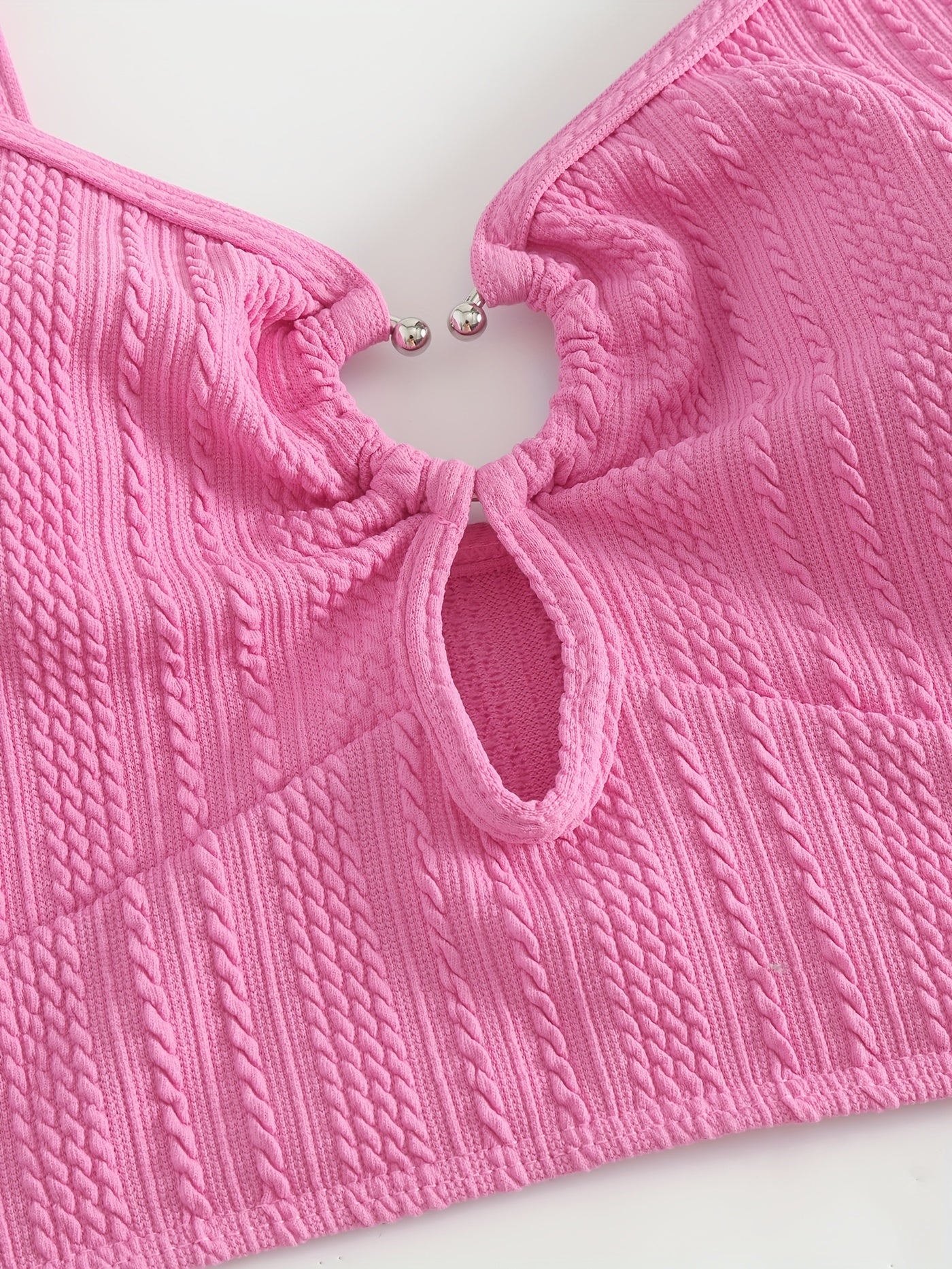 Sexy Bikini Top Women's Plus Textured Cut Out Ring Linked Swimwear Bra