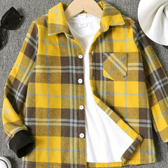 Boys Plaid Long Sleeve Lapel Jacket Casual Button Down