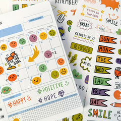 8 Sheets Hand Drawn Planner Stickers Set for Office, School, and Home Use